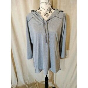 Balance Collection Hooded Top w/3/4 Sleeves Side Pocket Gray/White Striped. XL